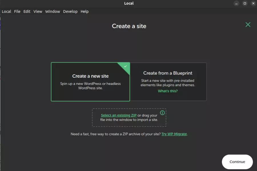 1. Create new site-->Continue