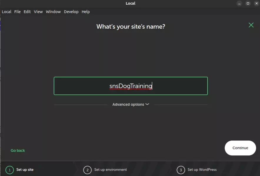 2. Websitetitel admin-->Continue
