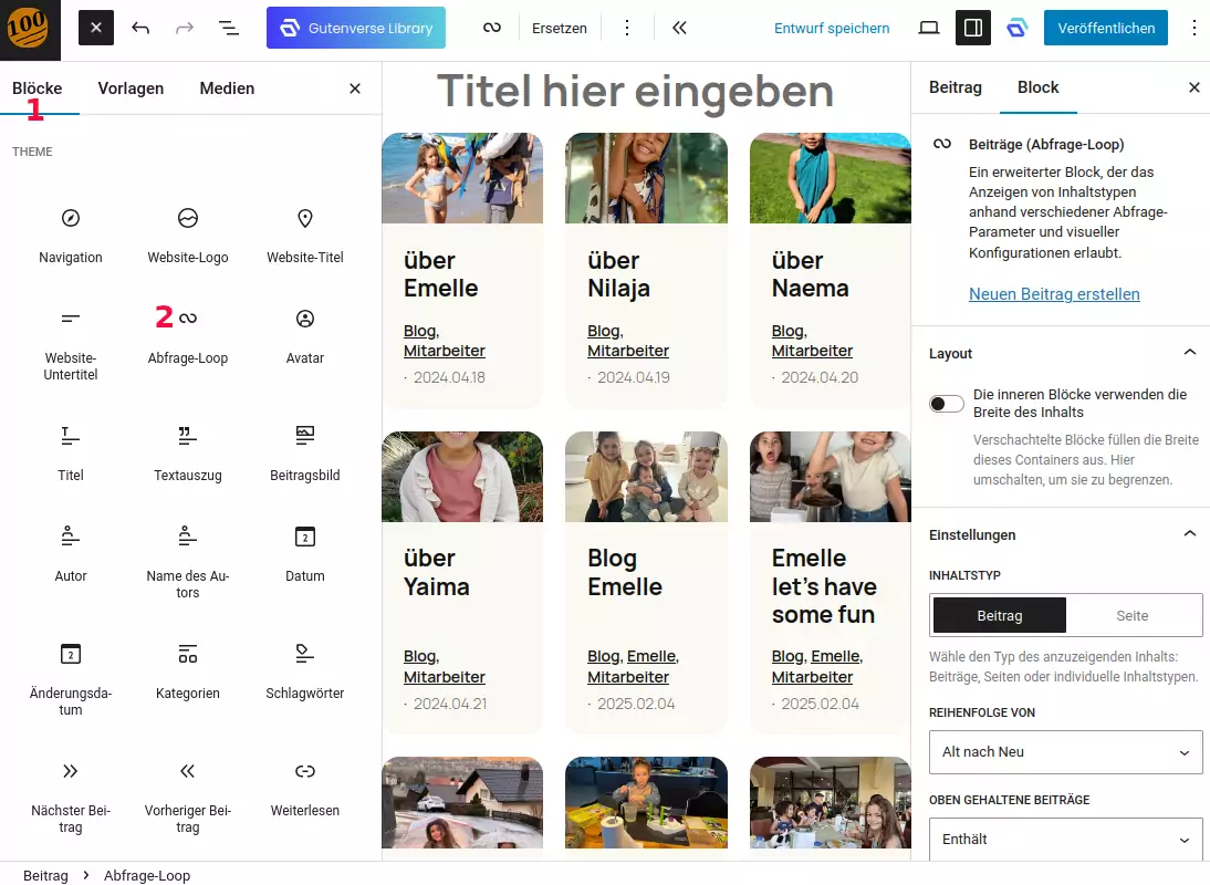 Bild3: Blockeditor-Werkzeugleiste mit Abfrageloop-Block